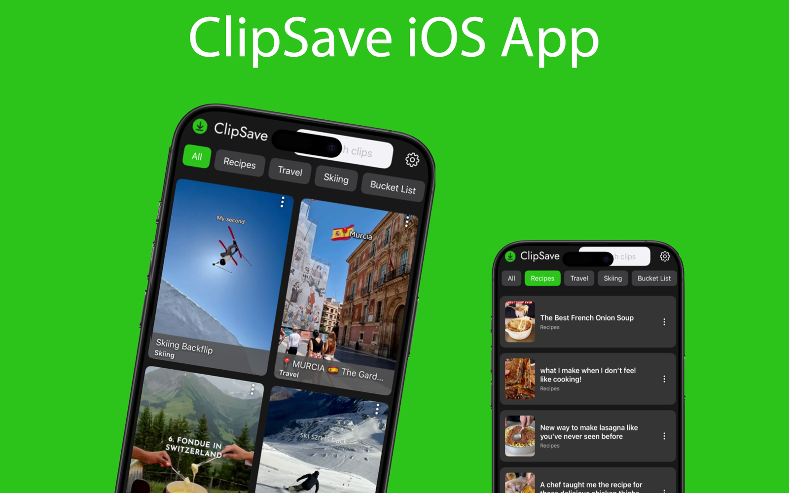 ClipSave iOS app interface
